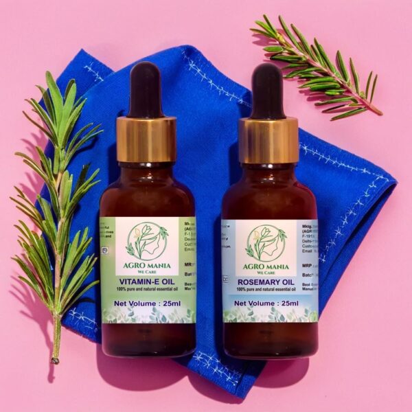 Vitamin-E & Rosemary Essential Oil, Pack of 2 (25ml Each) by AGRO MANIA
